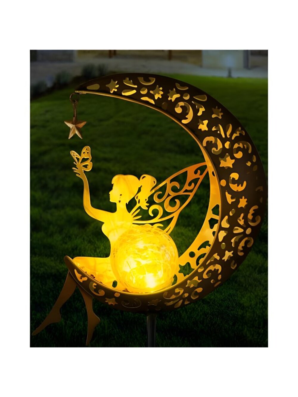 Solar Garden Statues Outdoor Decor, Fairy Moon Figurine Light Stake,